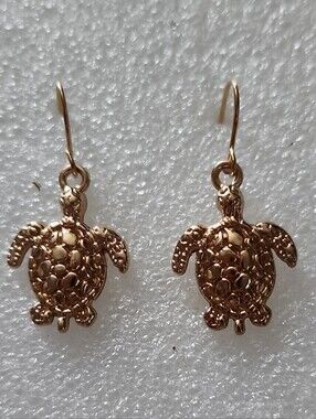 Hand Crafted Gold Turtle Dangle Earrings